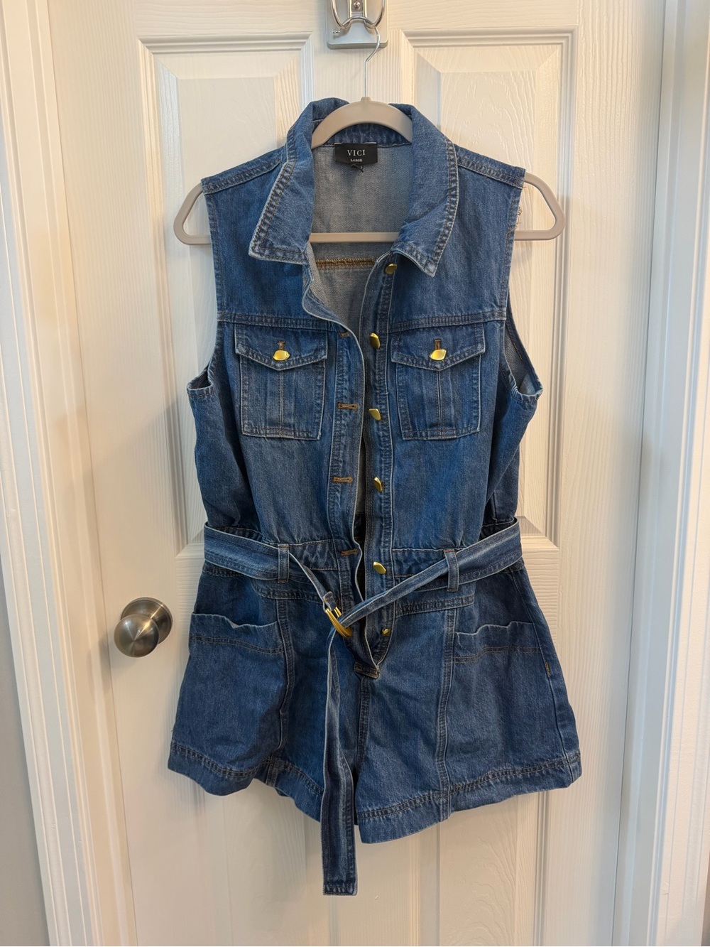 VICI Dark Blue Denim Sleeveless Romper with Belt